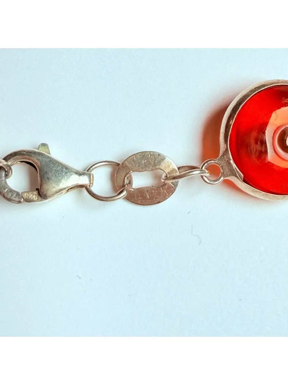Evil Eye Amulet Orange Amber Glass Sterling Silver 925 Protection Bracelet